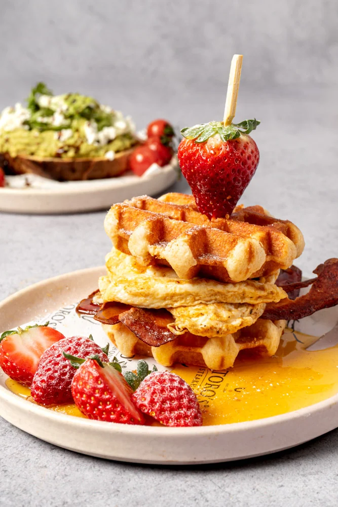 Macon and honey waffles